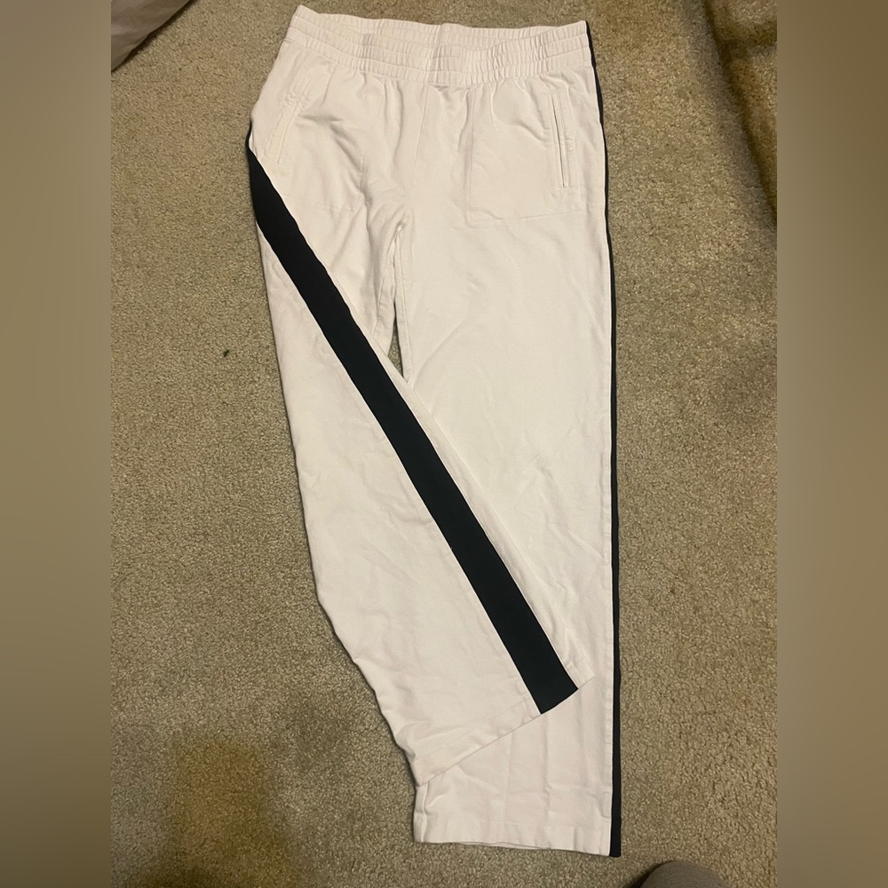Norma Kamali white with black stripe pants